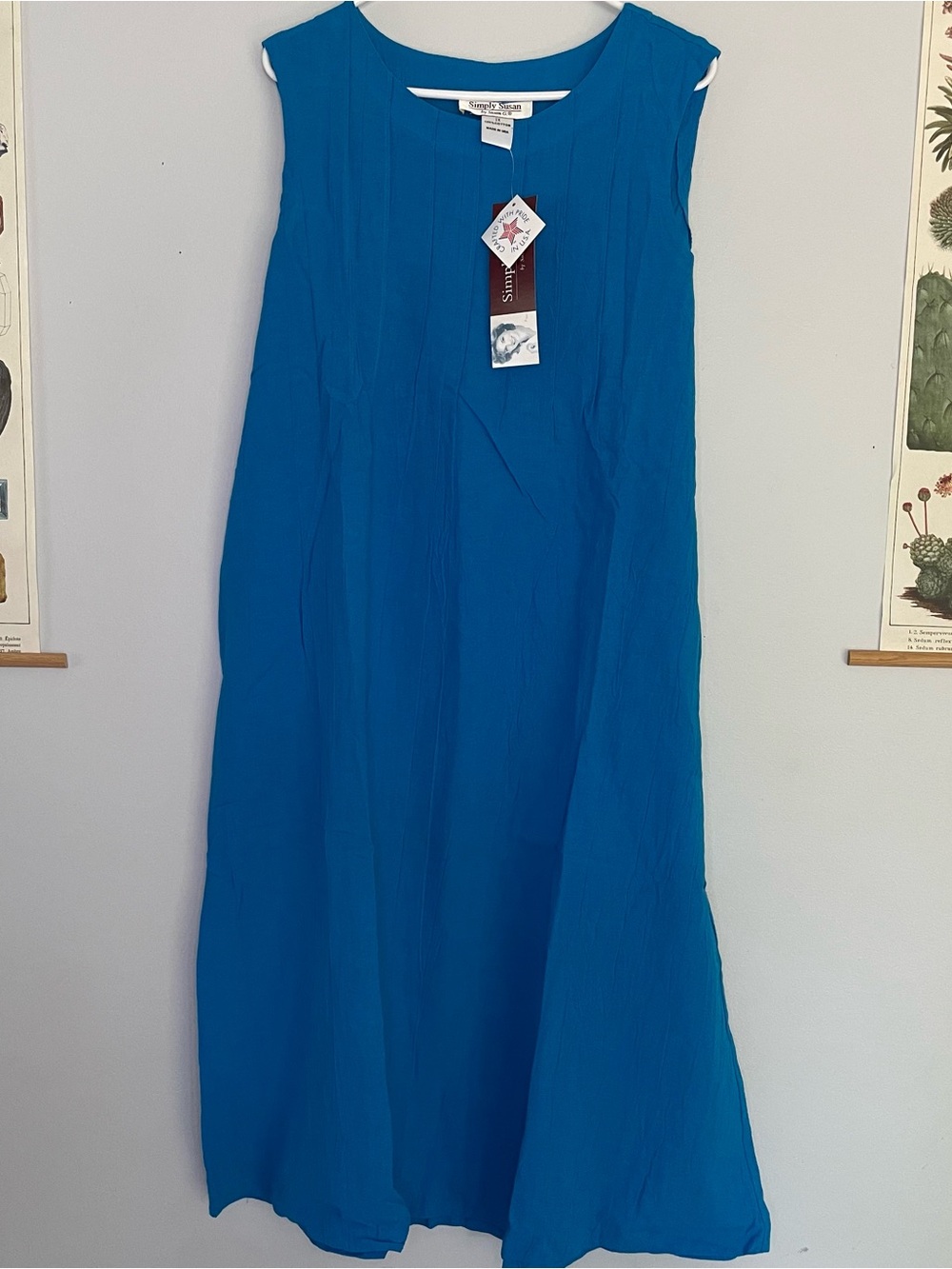 Simply Susan Blue Sleeveless Tie Back 100% Cotton Dress NWT